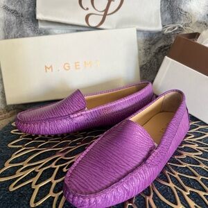 M. Gemi Vibrant Purple Textured Leather Driving Loafers new in box